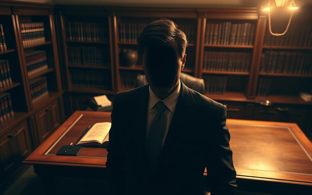 A Dimly Lit Law Office Interior, With A Wooden Desk, Bookshelves, And A Chair Facing The Camera. On The Desk, An Open Law Book And A Pen, Conveying The Sense Of Deep Concentration And Strategic Planning. The Lighting Is Warm And Focused, Casting Dramatic Shadows. In The Foreground, A Male Or Female Figure Dressed In A Professional Suit, Their Face Obscured, Symbolizing The Discretion And Confidentiality Of Criminal Defense Strategies. The Background Is Slightly Blurred, Creating A Sense Of Depth And Emphasizing The Central Figure. An Atmosphere Of Gravity And Professionalism Pervades The Scene. A Dimly Lit Law Office Interior, With A Wooden Desk, Bookshelves, And A Chair Facing The Camera. On The Desk, An Open Law Book And A Pen, Conveying The Sense Of Deep Concentration And Strategic Planning. The Lighting Is Warm And Focused, Casting Dramatic Shadows. In The Foreground, A Male Or Female Figure Dressed In A Professional Suit, Their Face Obscured, Symbolizing The Discretion And Confidentiality Of Criminal Defense Strategies. The Background Is Slightly Blurred, Creating A Sense Of Depth And Emphasizing The Central Figure. An Atmosphere Of Gravity And Professionalism Pervades The Scene.